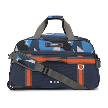 uppercase Nova 52 Duffle Trolley Bag| Quick Front Pocket Access| Detachable and Adjustable Shoulder Strap| Smooth Wheels| Push Button Trolley| Duffle Bag for Women & Men| 1500 Days Warranty (Blue)