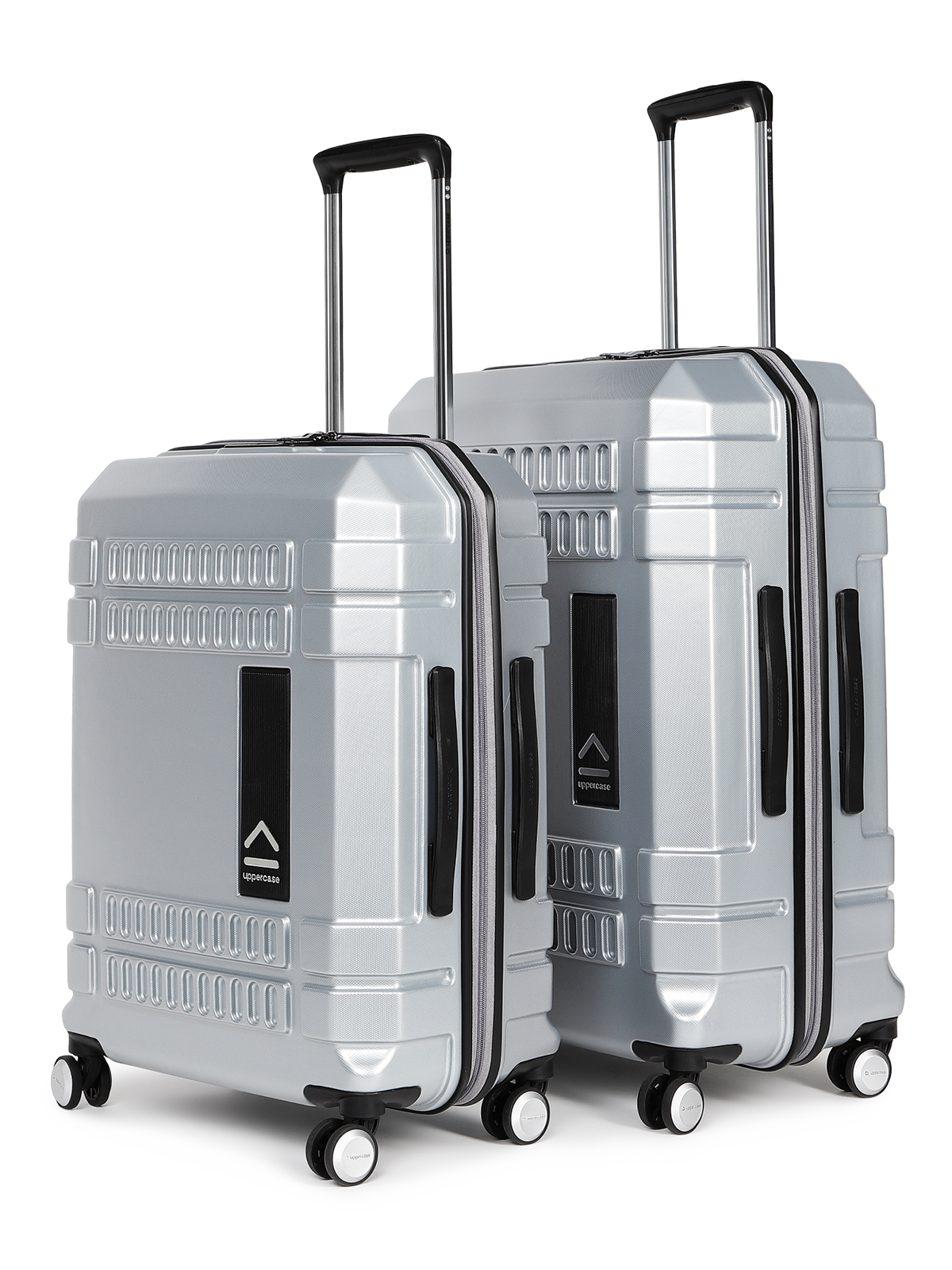 uppercase Bullet Check in TSA Lock Hard Printed Trolley Bag Set of 2 M+L Silver