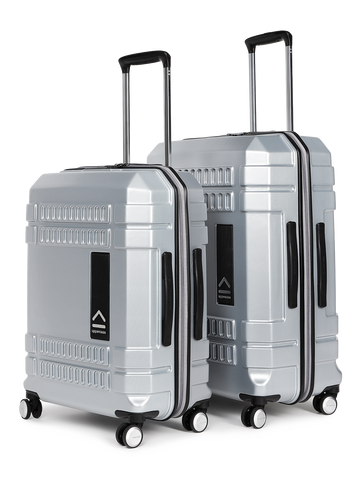 uppercase Bullet Check in TSA Lock Hard Printed Trolley Bag Set of 2 M+L Silver