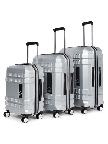 uppercase Bullet Cabin n Check in TSA Lock Hard Printed Trolley Set of 3 Silver