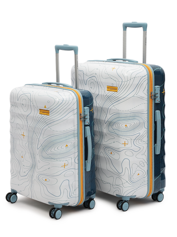 uppercase Topo Set of 2 (M+L) Hardsided Trolley Bag 8 Wheel Sustainable Luggage With TSA Lock & Anti-Theft Zippers Men & Women 2000 Days Warranty by uppercase Dual Tone (White & Blue)