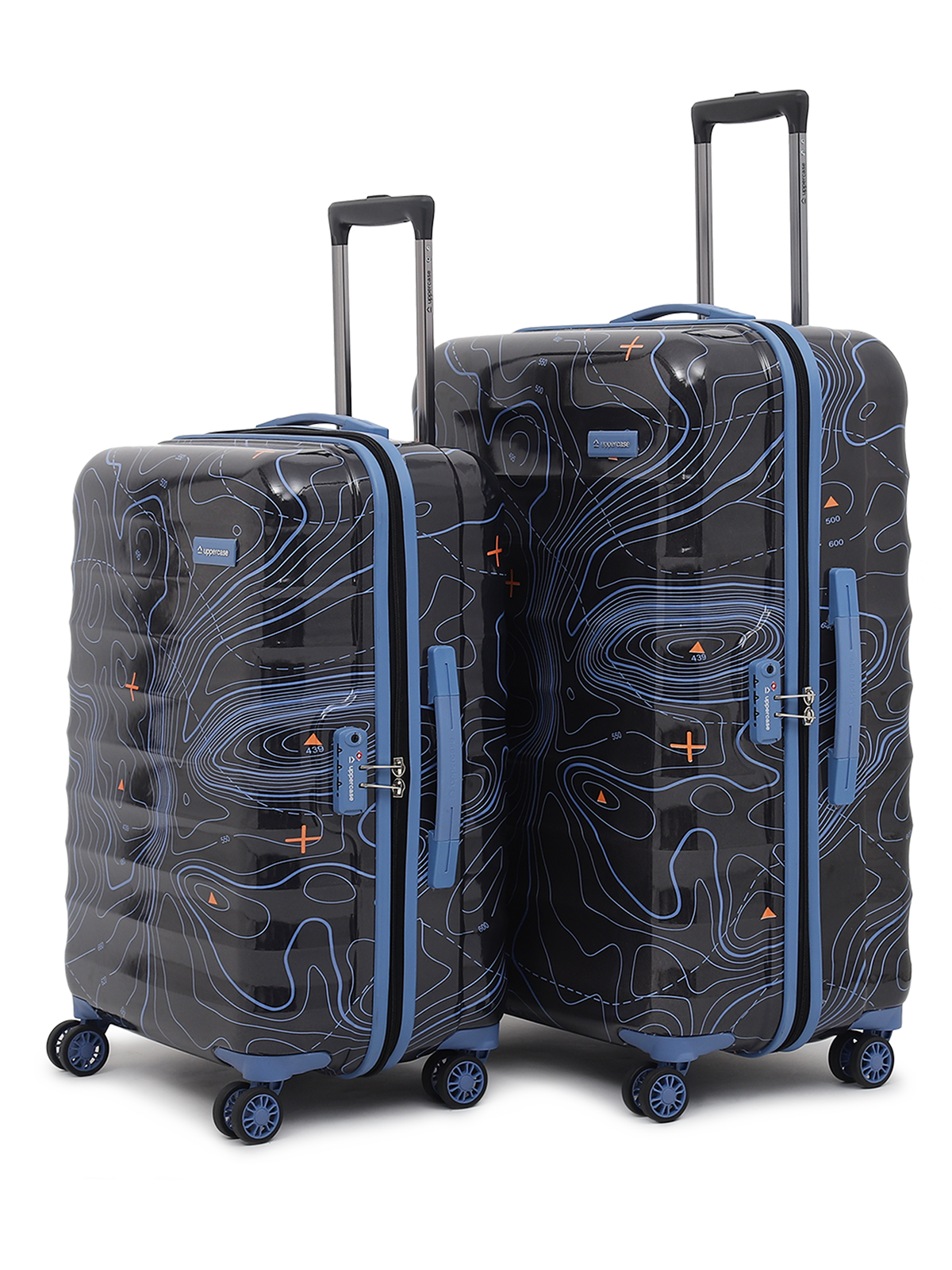 uppercase Topo Check in TSA Lock 8 Wheels Hard Trolley Bags Set of 2 M+L Black