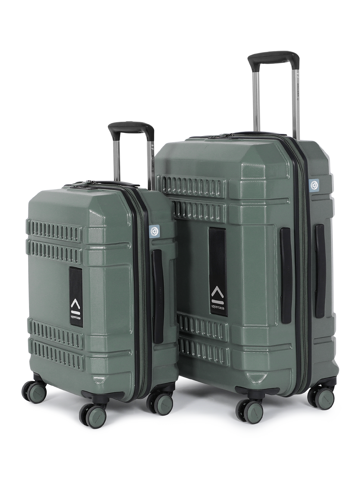 uppercase Bullet Cabin n Check in TSA Lock Hard Trolley Bag Set of 2 S+M Green