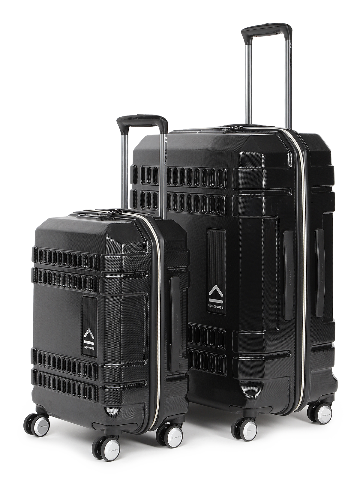 uppercase Bullet Cabin n Check in TSA Lock Hard Trolley Bag Set of 2 S+L Black