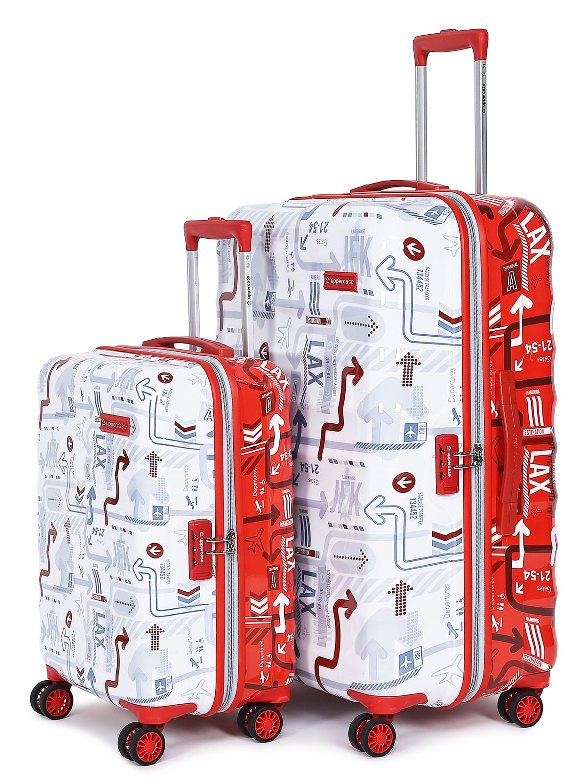 uppercase JFK Duo Check in Combination Lock Hard Trolley Set of 2 (S+L) White and Red