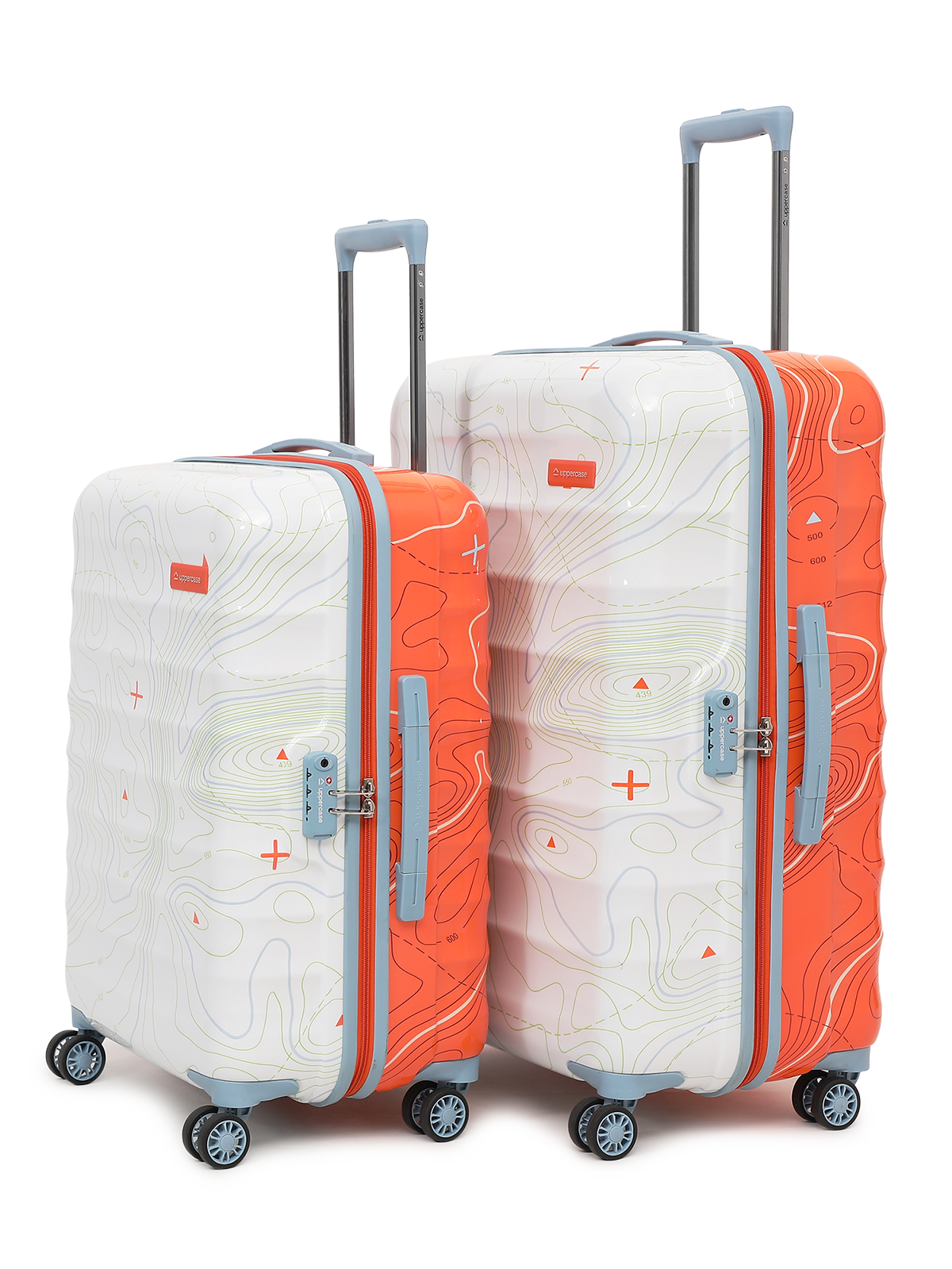 uppercase Topo Check in TSA Lock Hard Trolley Bags Set of 2 M+L Orange n White