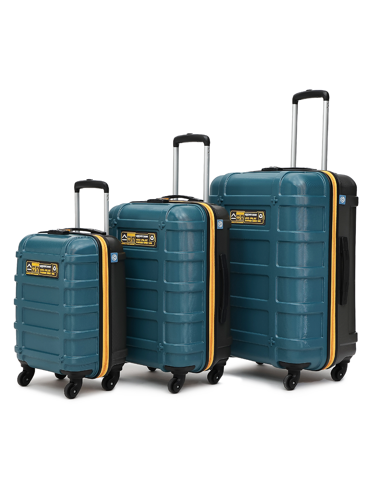 uppercase Cargo Trolley Bag Set of 3 (S+M+L) Cabin & Check-in Hardsided LuggageSecure Combination Lock Scratch-proof Surface Mesh ConviPack Suitcase for Men & Women 2000 Days Warranty(Teal Blue)