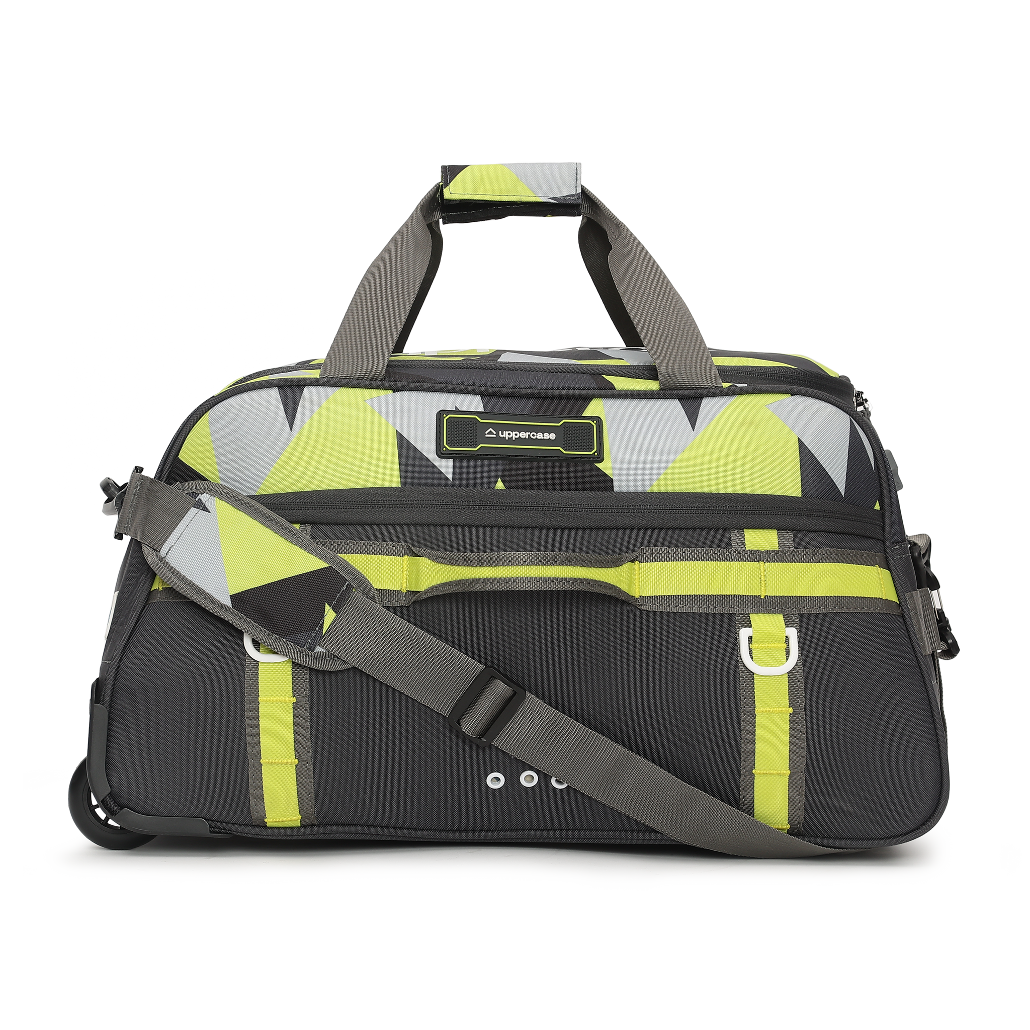 uppercase Nova 52 Duffle Trolley Bag| Quick Front Pocket Access| Detachable and Adjustable Shoulder Strap| Smooth Wheels| Push Button Trolley| Duffle Bag for Women & Men| 1500 Days Warranty (Green)