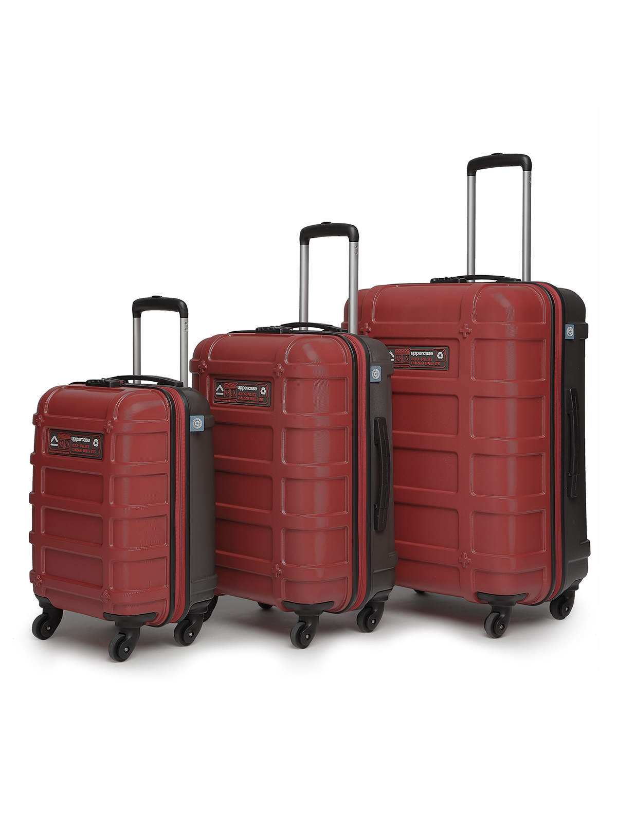 uppercase Cargo Trolley Bag Set of 3 (S+M+L) Cabin & Check-in Hardsided LuggageSecure Combination Lock Scratch-proof Surface Mesh ConviPack Suitcase for Men & Women 2000 Days Warranty(Red)