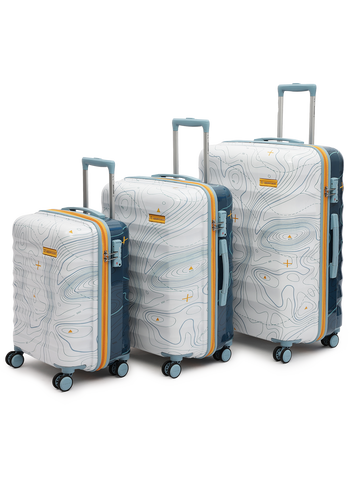 uppercase Topo Set of 3 (S+M+L) Hardsided Trolley Bag 8 Wheel Sustainable Luggage With TSA Lock & Anti-Theft Zippers Men & Women 2000 Days Warranty by uppercase Dual Tone (White & Blue)