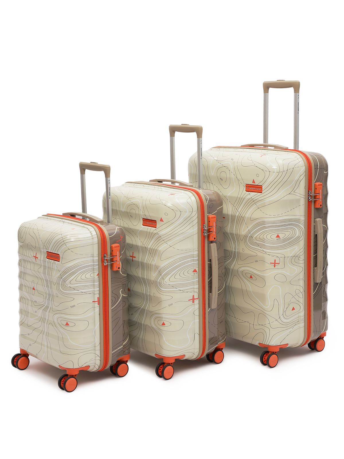 uppercase Topo Set of 3 (S+M+L) Hardsided Trolley Bag 8 Wheel Sustainable Luggage With TSA Lock & Anti-Theft Zippers Men & Women 2000 Days Warranty by uppercase Dual Tone (Taupe & Beige)