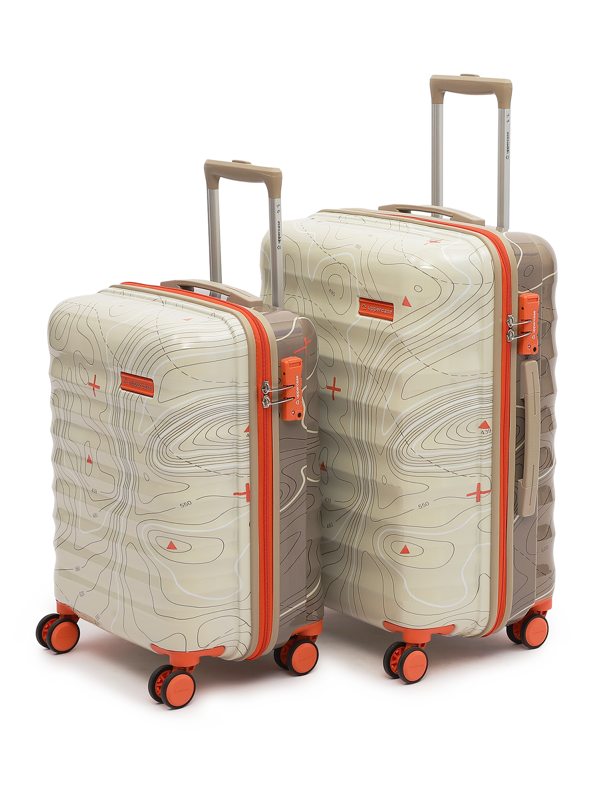 uppercase Topo Set of 2 (S+M) Hardsided Trolley Bag 8 Wheel Sustainable Luggage With TSA Lock & Anti-Theft Zippers Men & Women 2000 Days Warranty by uppercase Dual Tone (Taupe & Beige)