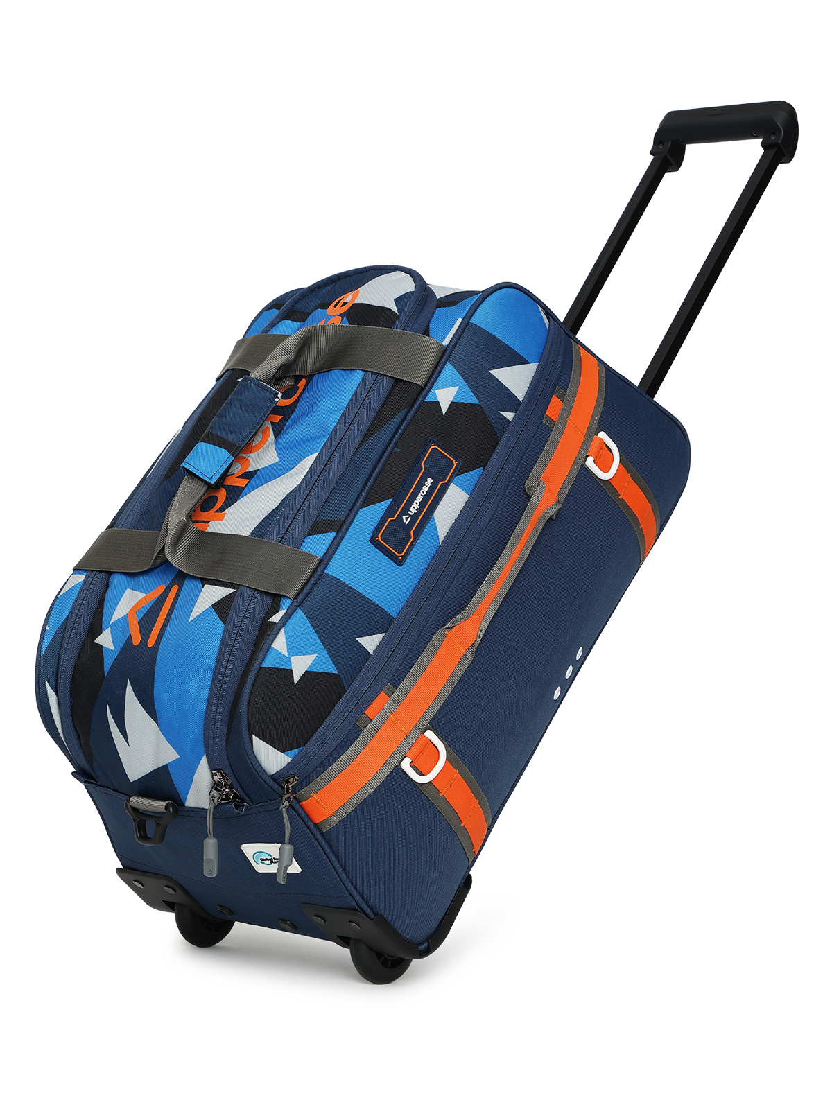 uppercase Nova 52 Duffle Trolley Bag| Quick Front Pocket Access| Detachable and Adjustable Shoulder Strap| Smooth Wheels| Push Button Trolley| Duffle Bag for Women & Men| 1500 Days Warranty (Blue)