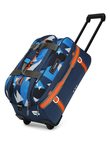 uppercase Nova 52 Duffle Trolley Bag| Quick Front Pocket Access| Detachable and Adjustable Shoulder Strap| Smooth Wheels| Push Button Trolley| Duffle Bag for Women & Men| 1500 Days Warranty (Blue)