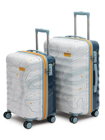 uppercase Topo Set of 2 (S+M) Hardsided Trolley Bag 8 Wheel Sustainable Luggage With TSA Lock & Anti-Theft Zippers Men & Women 2000 Days Warranty by uppercase Dual Tone (White & Blue)