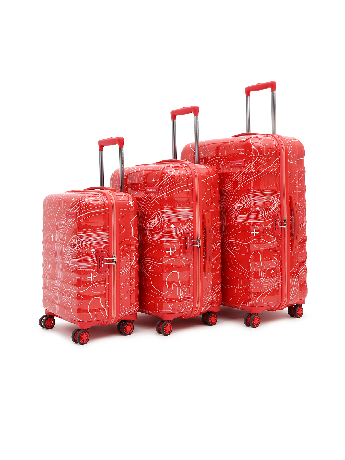 uppercase Topo Celeb Cabin and Check in TSA Lock Hard Trolley Bags Set of 3 Red