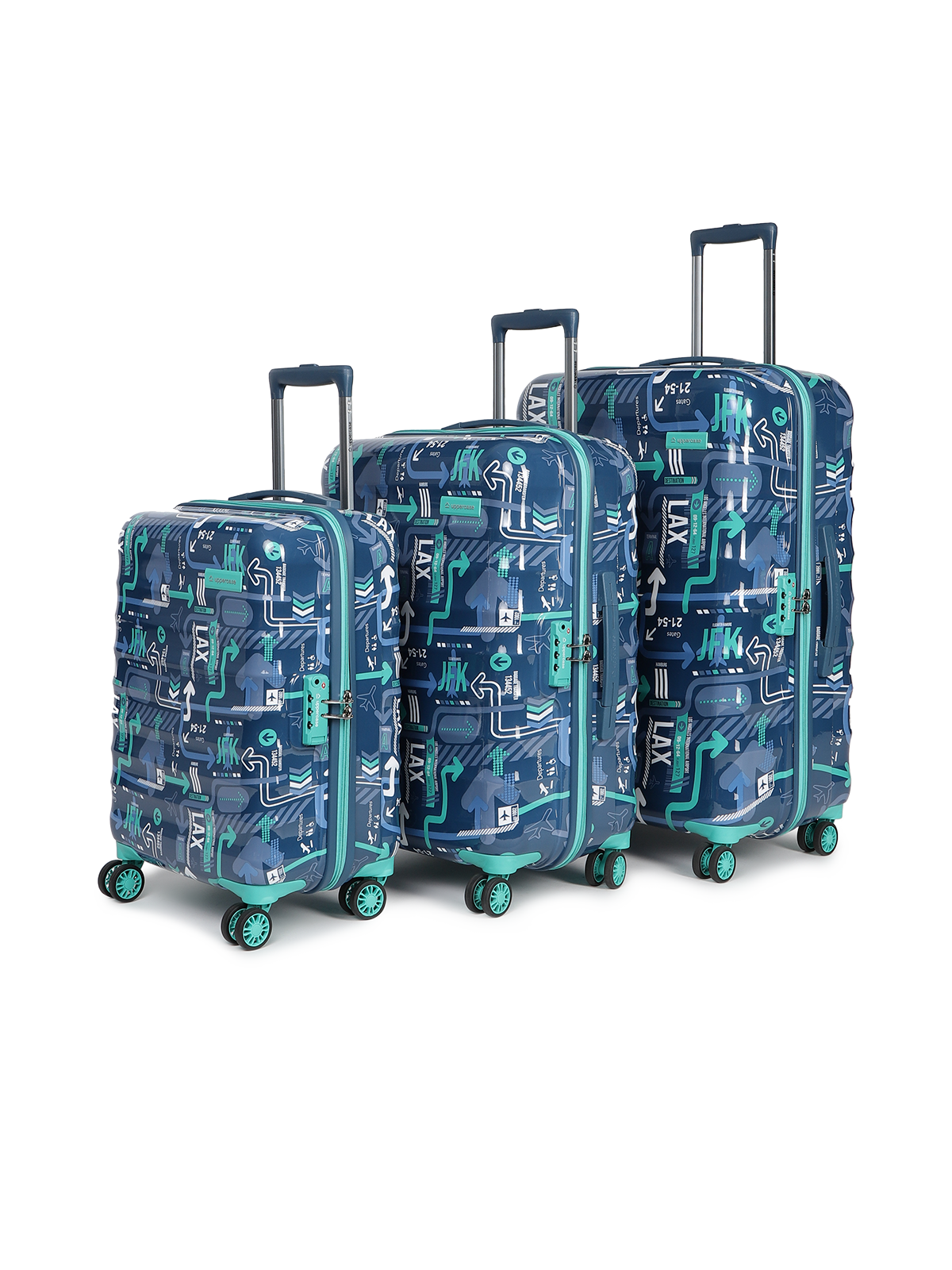 uppercase JFK Plus Cabin n Check-in TSA Lock, Hard Trolley Set of 3 Denim Blue