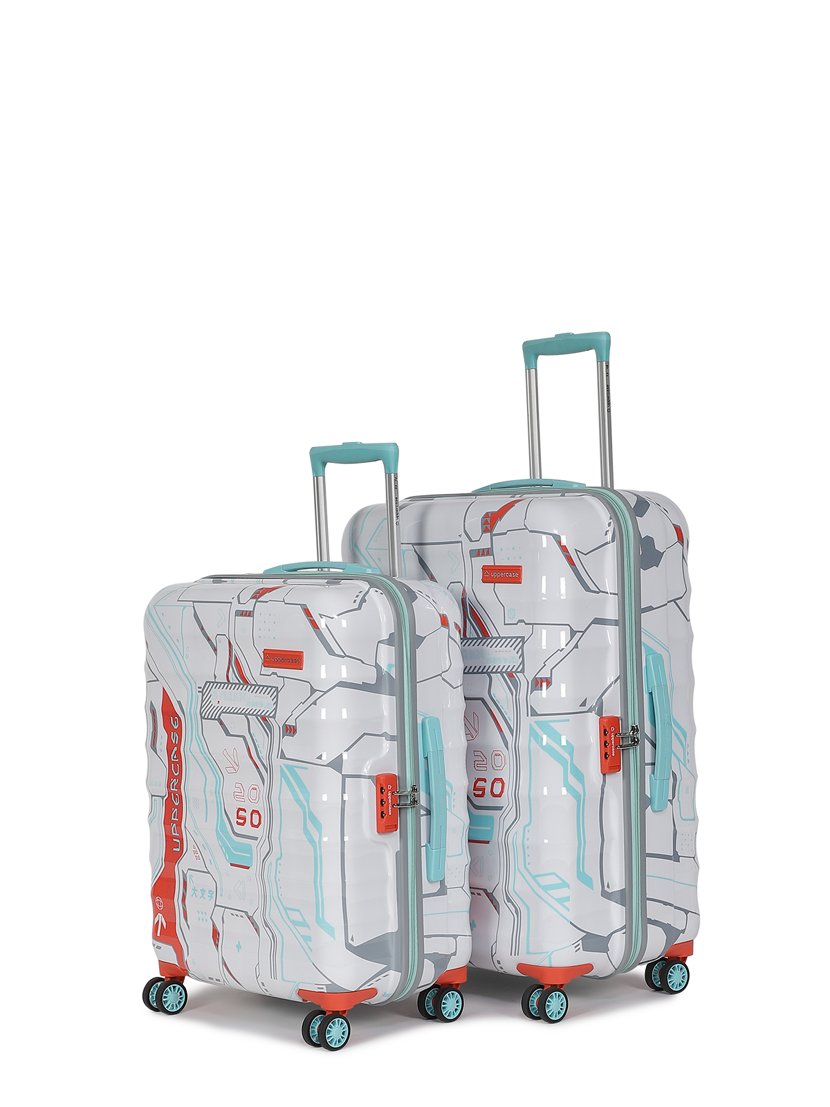 uppercase Cyber Punk Set of 2 (S+L) Hardsided Printed Polycarbonate 8 Wheel Printed Eco Trolley Bag, Travel Suitcase for Men and Women (White)