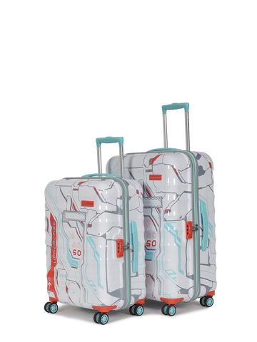 uppercase Cyber Punk Set of 2 (S+L) Hardsided Printed Polycarbonate 8 Wheel Printed Eco Trolley Bag, Travel Suitcase for Men and Women (White)