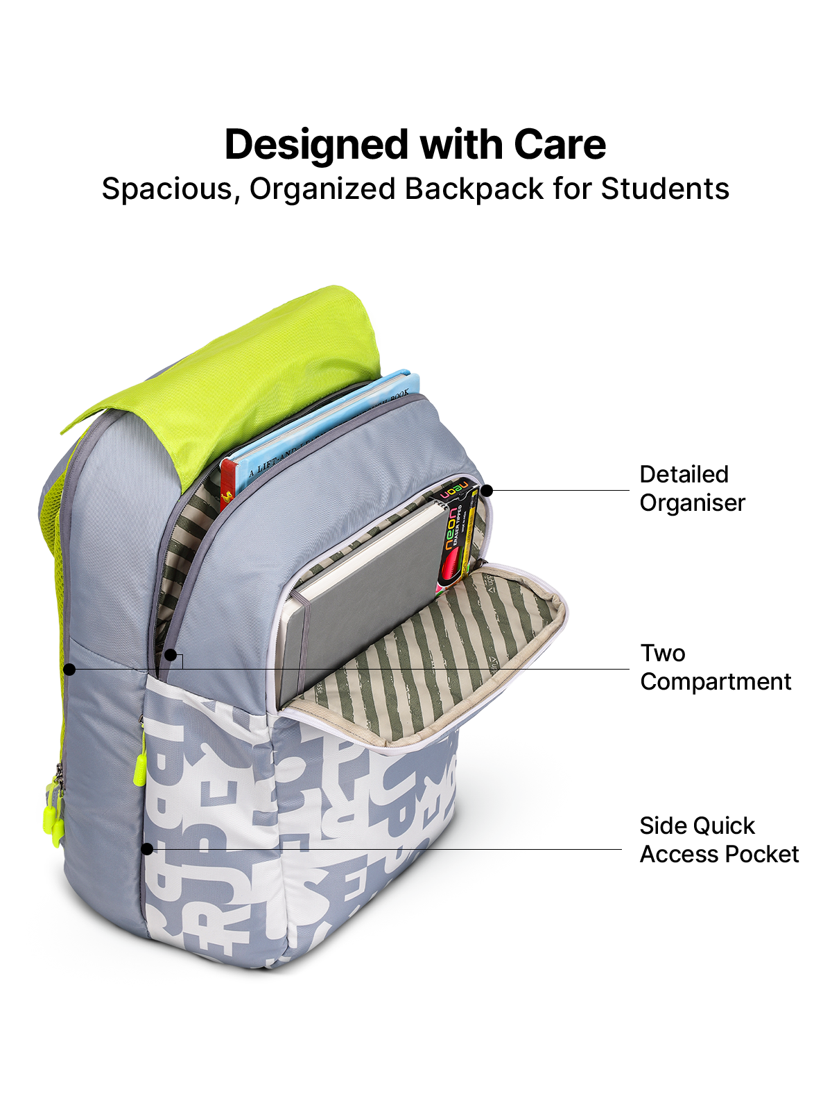 uppercase Campus 05 Backpack Double Compartment School Bag 38L Grey