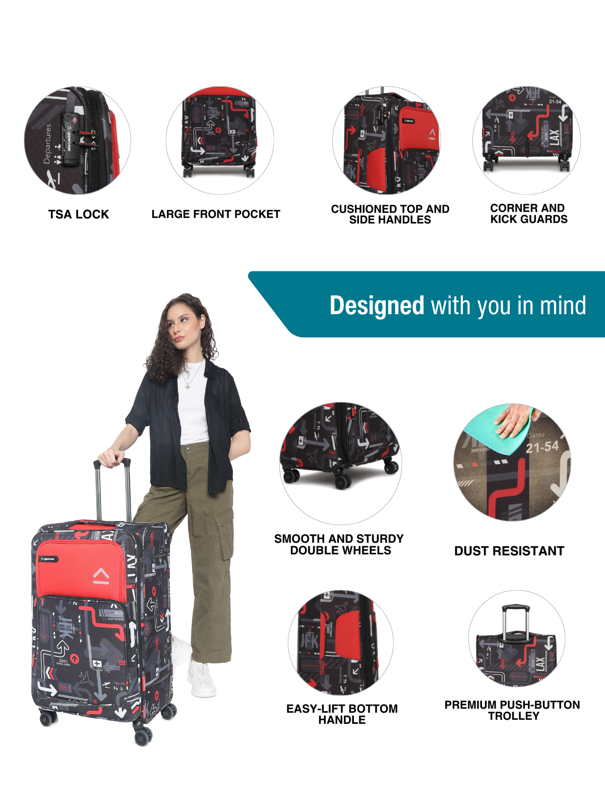 JPK Plus Red Set of 3 Luggage Bag Durable Softshell Value