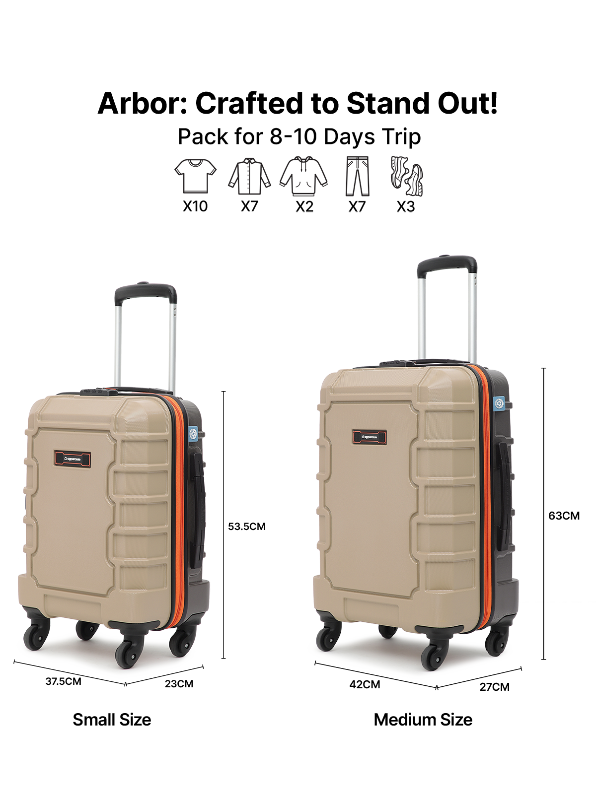 Arbor Hard Luggage Beige Set of 2 (S+M) Trolley