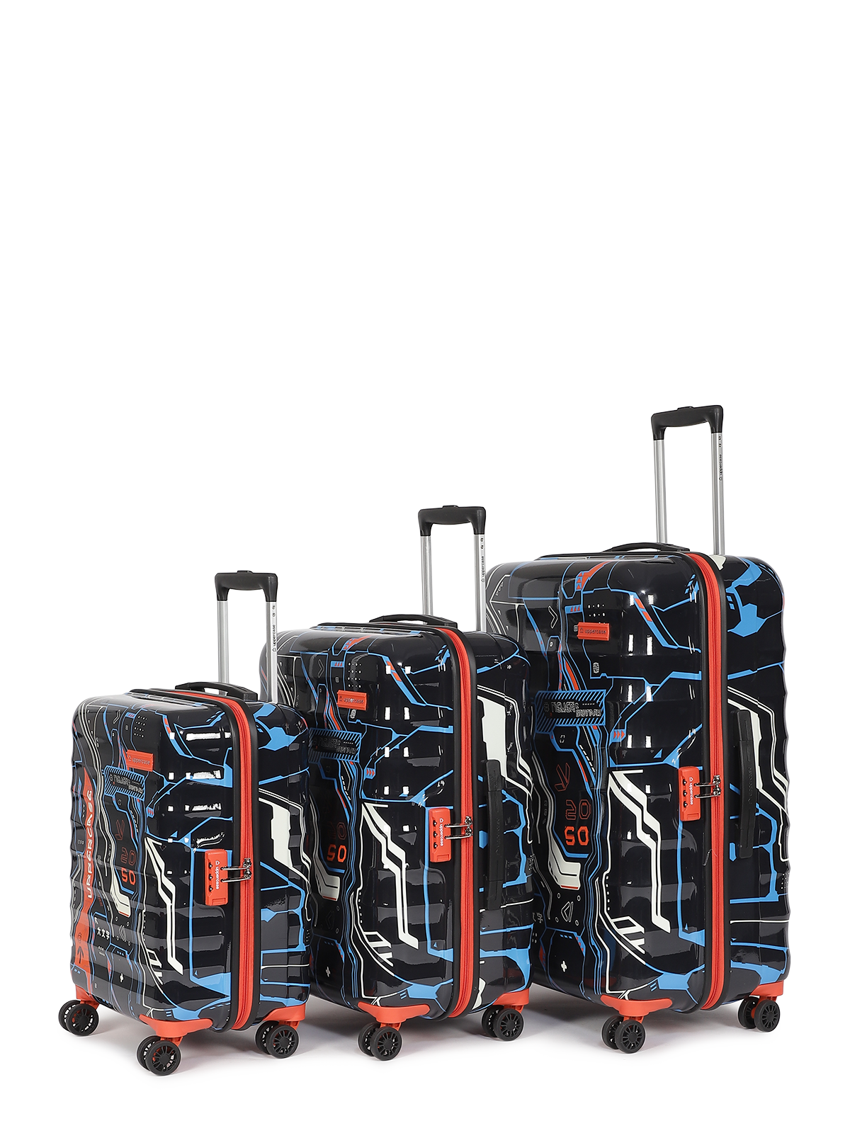 uppercase Cyber Punk Cabin Check in Combination Lock Hard Trolley Set of 3 Black
