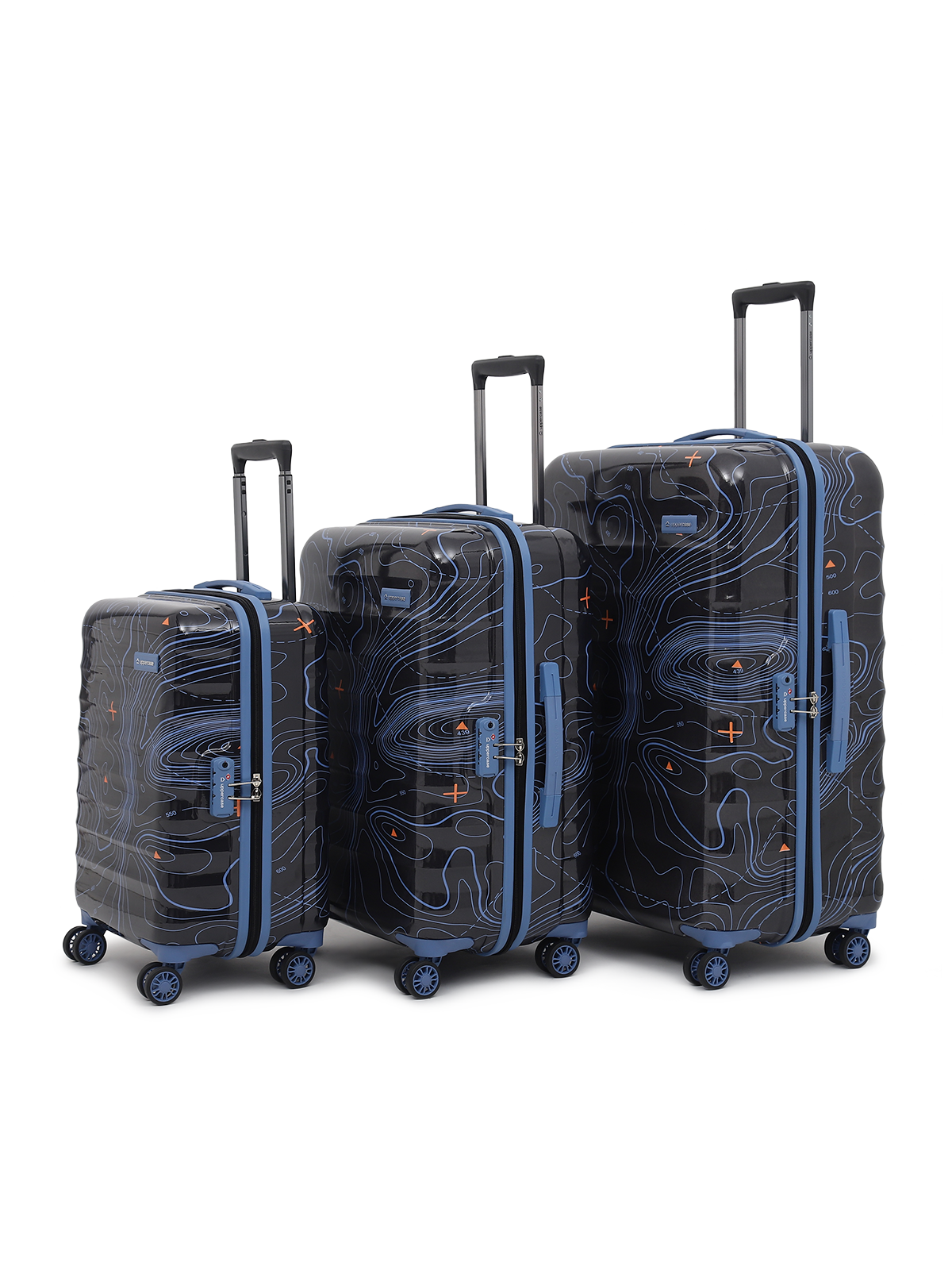 uppercase Topo Cabin and Check in TSA Lock Hard Trolley Bags Set of 3 S+M+L Black