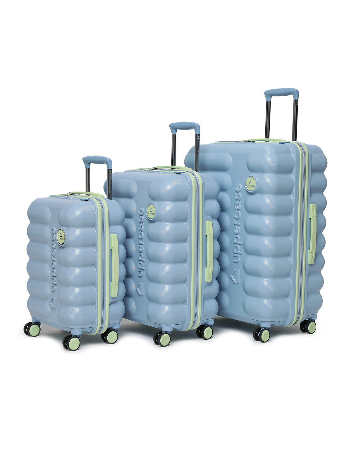 uppercase Astro Trolley Bag Set of 3 (S+M+L) Cabin & Check-in Hardsided Trolley Bag Flushed TSA Lock & Anti-Theft Zippers Dual Wheel Suitcase for Men & Women 2000 Days Warranty (Powder Blue)