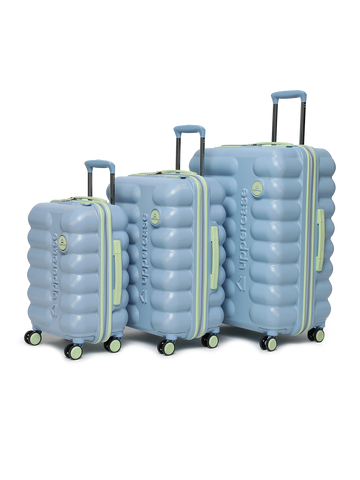 uppercase Astro Trolley Bag Set of 3 (S+M+L) Cabin & Check-in Hardsided Trolley Bag Flushed TSA Lock & Anti-Theft Zippers Dual Wheel Suitcase for Men & Women 2000 Days Warranty (Powder Blue)