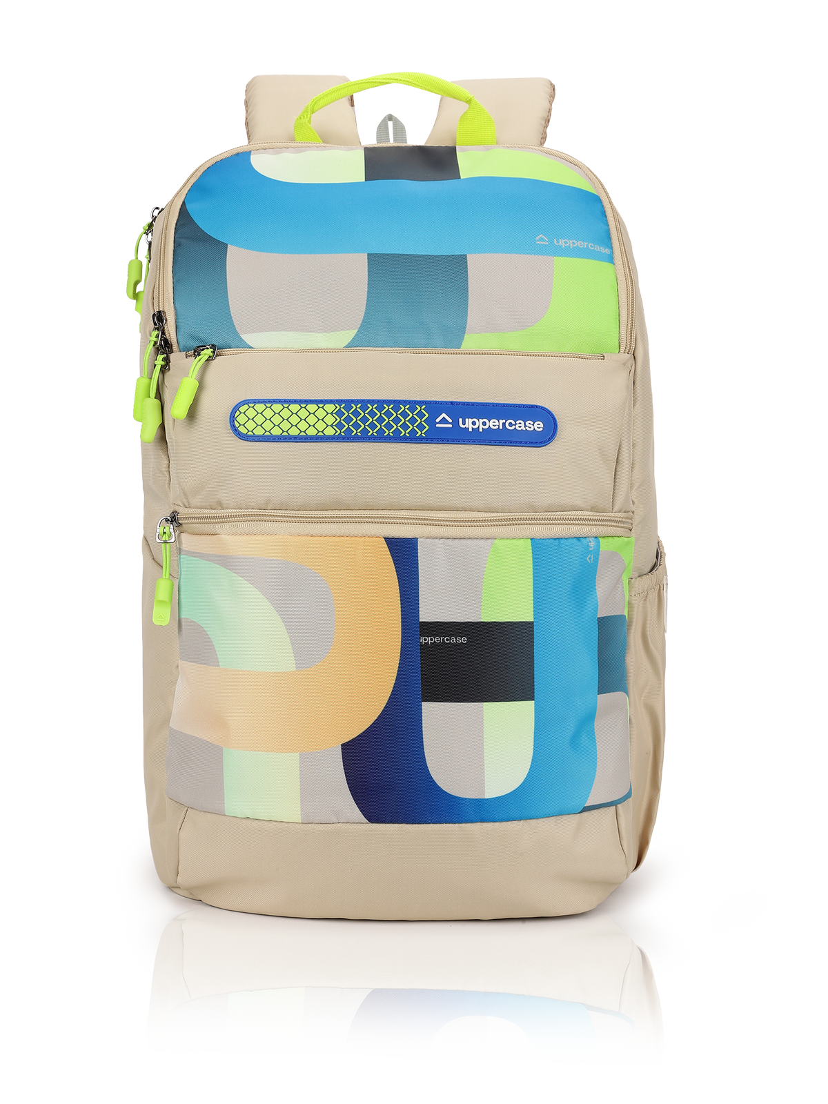 uppercase Campus 2502 Sustainable School Backpack | 2025 Collection | Well - Padded, Double Compartment with File Sleeve, Organizers, Side Bottle Pocket| For Boys & Girls | 500 Days Warranty | Beige