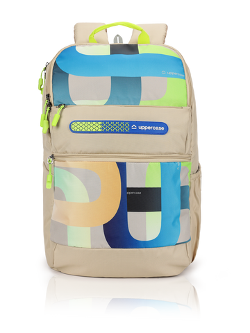 uppercase Campus 2502 Sustainable School Backpack | 2025 Collection | Well - Padded, Double Compartment with File Sleeve, Organizers, Side Bottle Pocket| For Boys & Girls | 500 Days Warranty | Beige