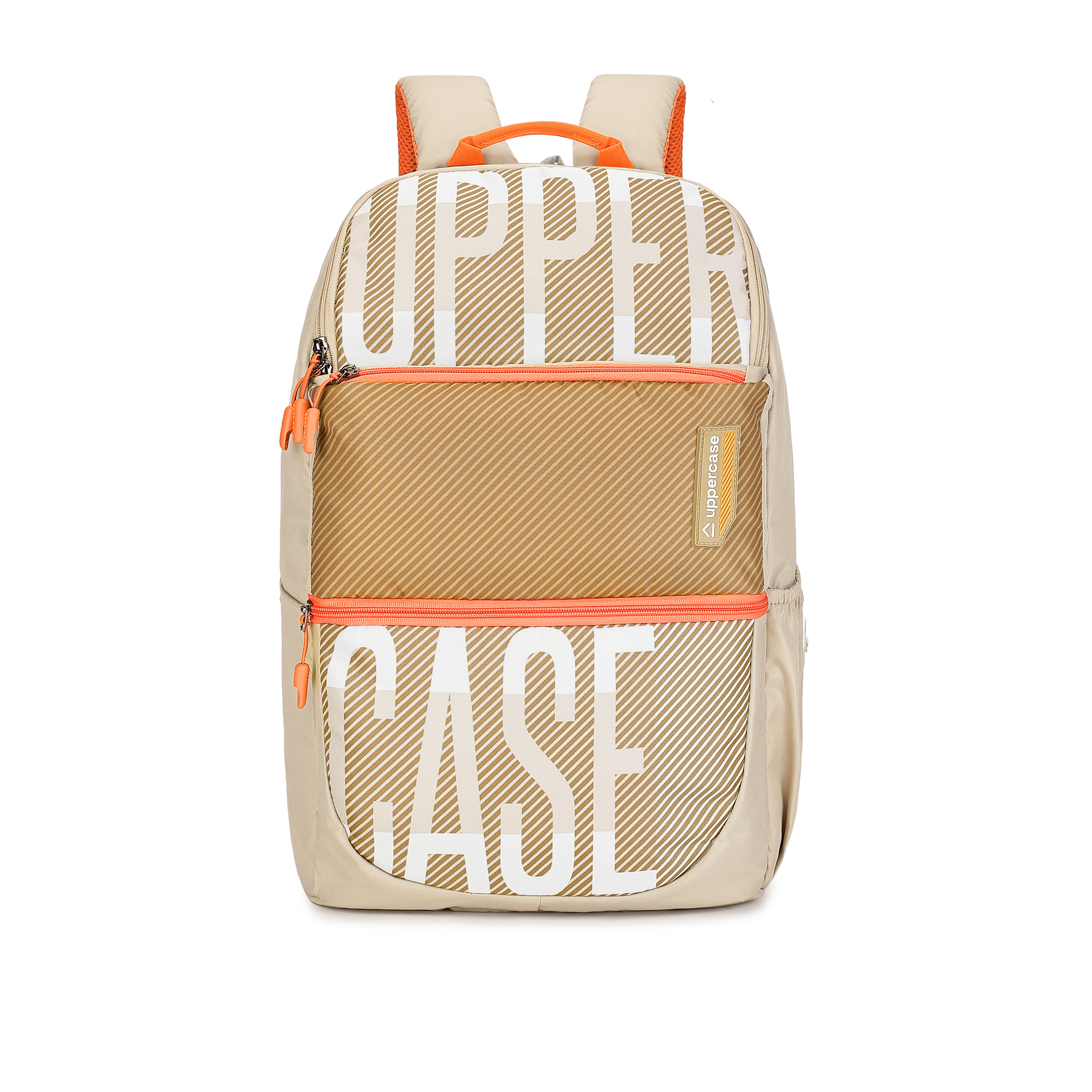 uppercase Campus 2503 Sustainable School Backpack | 2025 Collection | Well - Padded, Double Compartment with File Sleeve, Organizers, Side Bottle Pocket| For Boys & Girls | 500 Days Warranty | Beige