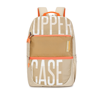 uppercase Campus 2503 Sustainable School Backpack | 2025 Collection | Well - Padded, Double Compartment with File Sleeve, Organizers, Side Bottle Pocket| For Boys & Girls | 500 Days Warranty | Beige