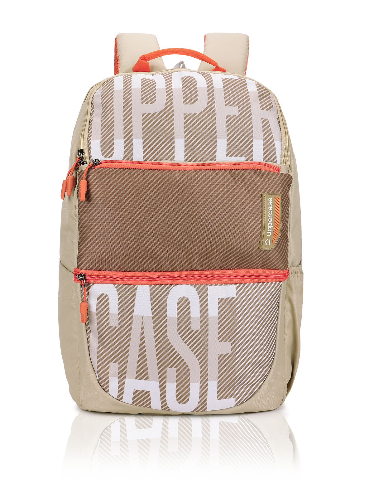 uppercase Campus 2503 Sustainable School Backpack | 2025 Collection | Well - Padded, Double Compartment with File Sleeve, Organizers, Side Bottle Pocket| For Boys & Girls | 500 Days Warranty | Beige