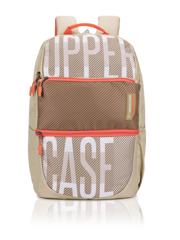 uppercase Campus 2503 Sustainable School Backpack | 2025 Collection | Well - Padded, Double Compartment with File Sleeve, Organizers, Side Bottle Pocket| For Boys & Girls | 500 Days Warranty | Beige