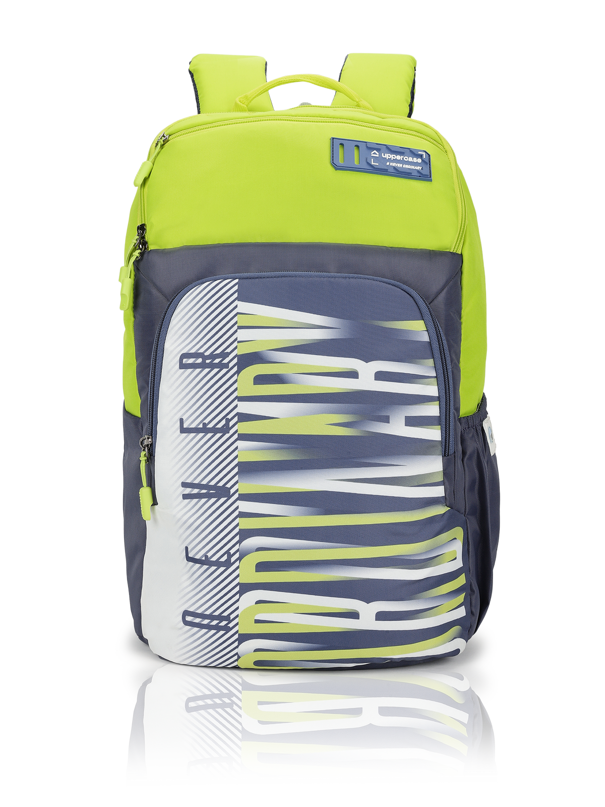 uppercase Campus 2504 Sustainable School Backpack | 2025 Collection | Well - Padded, Double Compartment with File Sleeve, Organizers, Side Bottle Pocket| For Boys & Girls | 500 Days Warranty | Blue