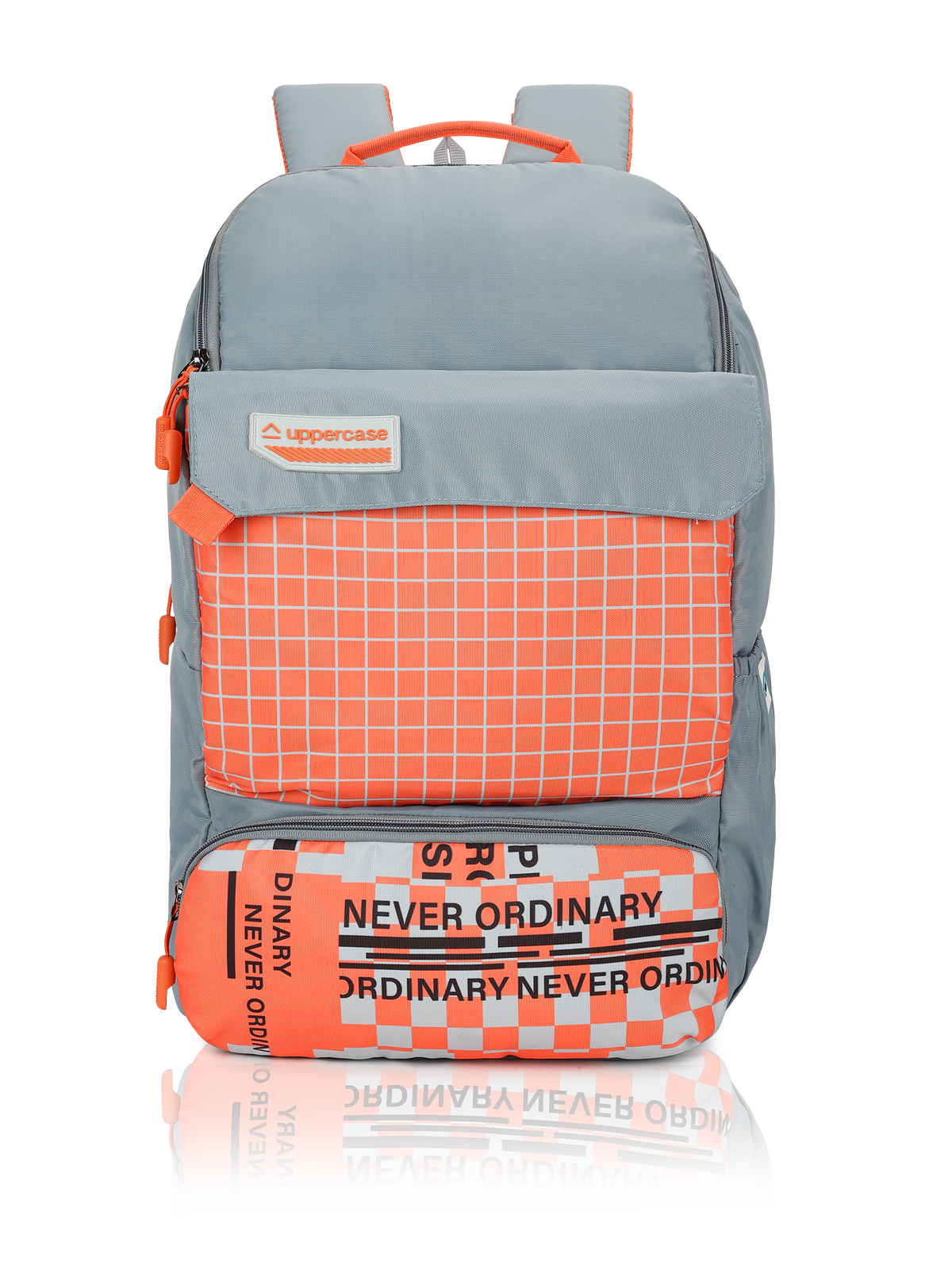 uppercase Campus 2505 Sustainable School Backpack | 2025 Collection | Well - Padded, Double Compartment with File Sleeve, Organizers, Side Bottle Pocket| For Boys & Girls | 500 Days Warranty | Orange