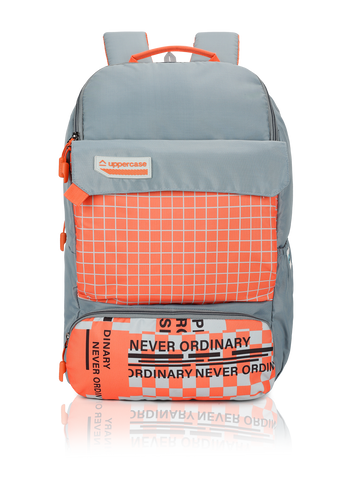 uppercase Campus 2505 Sustainable School Backpack | 2025 Collection | Well - Padded, Double Compartment with File Sleeve, Organizers, Side Bottle Pocket| For Boys & Girls | 500 Days Warranty | Orange