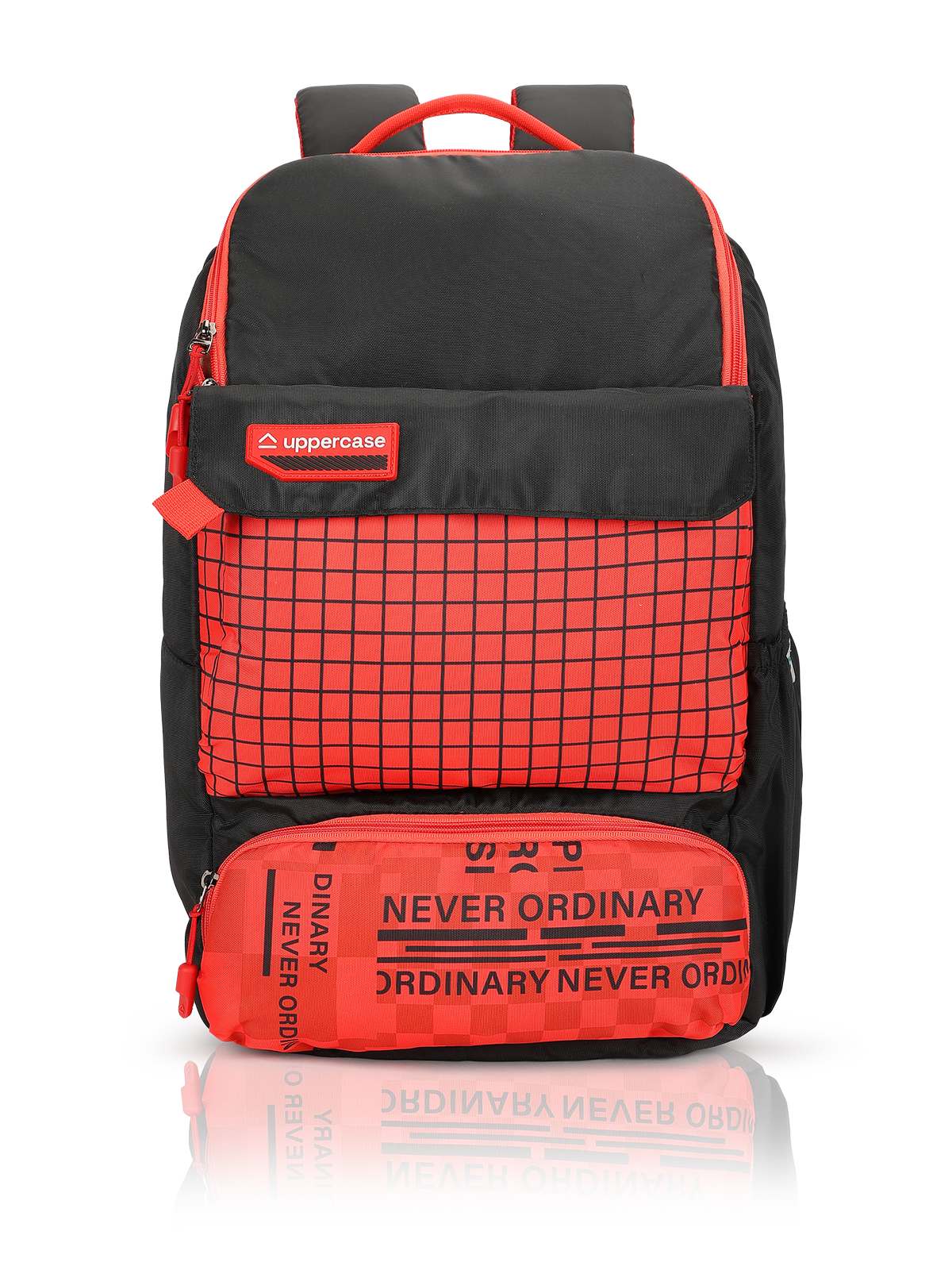 uppercase Campus 2505 Sustainable School Backpack | 2025 Collection | Well - Padded, Double Compartment with File Sleeve, Organizers, Side Bottle Pocket| For Boys & Girls | 500 Days Warranty | Red