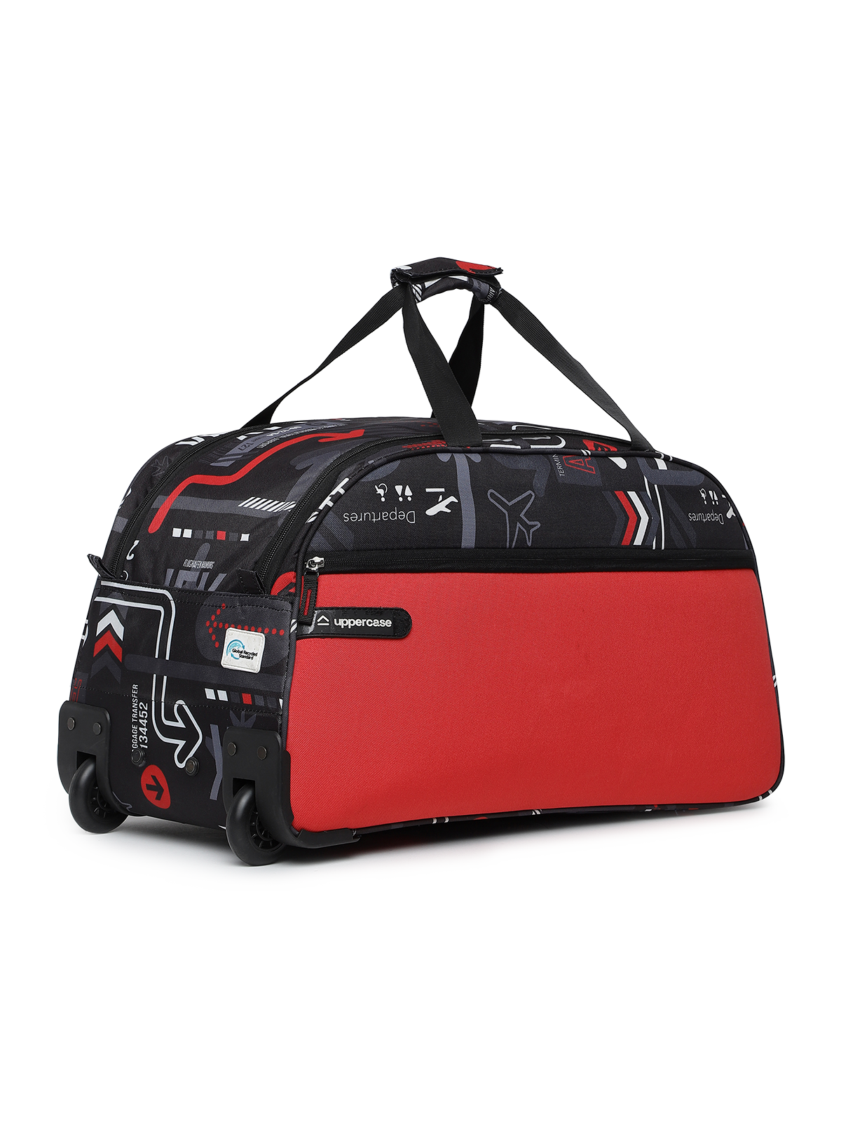 uppercase JFK 62 Duffle Trolley Bag | Dust Resistant Travel Bag | Spacious Main Compartment | Smooth Wheels | Quick Front Pocket Access | Duffle Bag for Women & Men | 1500 Days Warranty (Red)