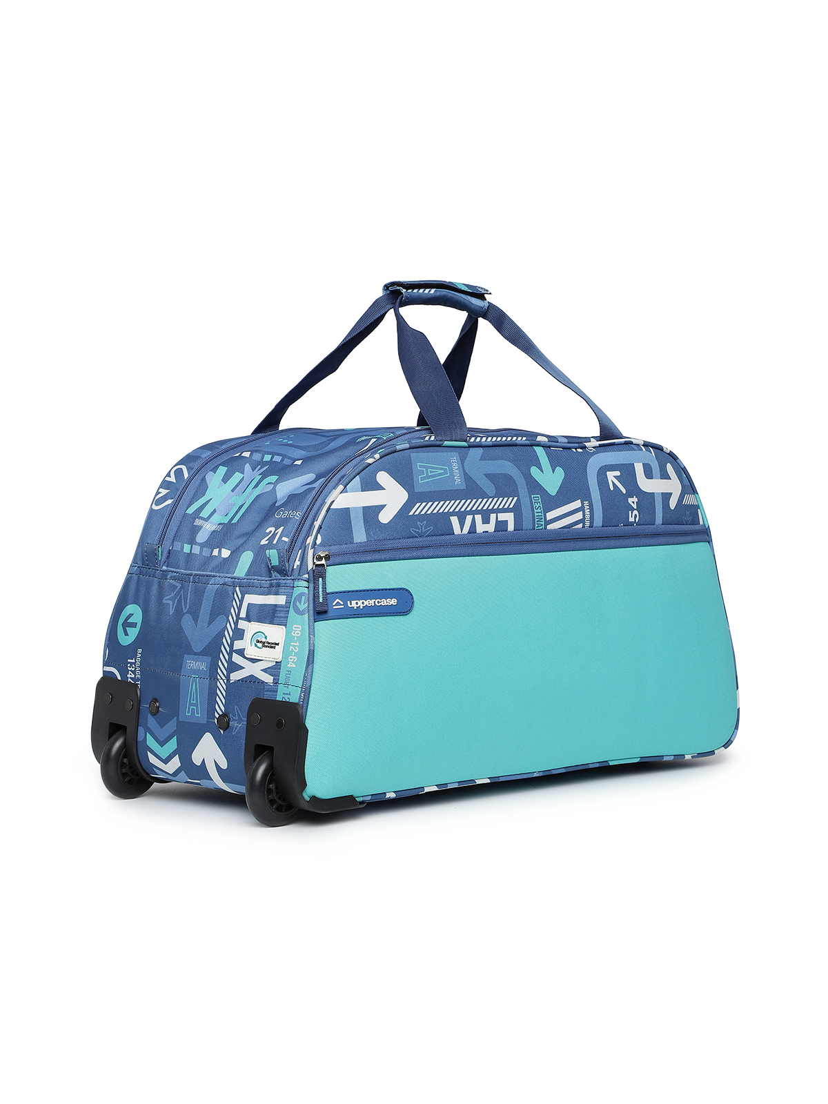 uppercase JFK 62 Duffle Trolley Bag | Dust Resistant Travel Bag | Spacious Main Compartment | Smooth Wheels | Quick Front Pocket Access | Duffle Bag for Women & Men | 1500 Days Warranty (Denim Blue)
