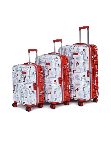 uppercase JFK Cabin n Check in Combination Lock Hard Trolley Set of 3 White and Red