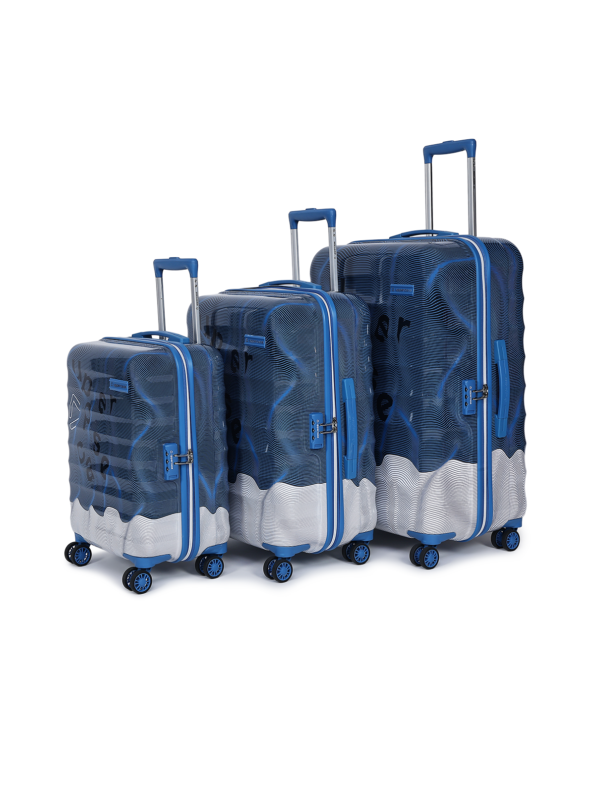 uppercase Ripple Cabin and Check in Combination Lock Hard Trolley Set of 3 Blue