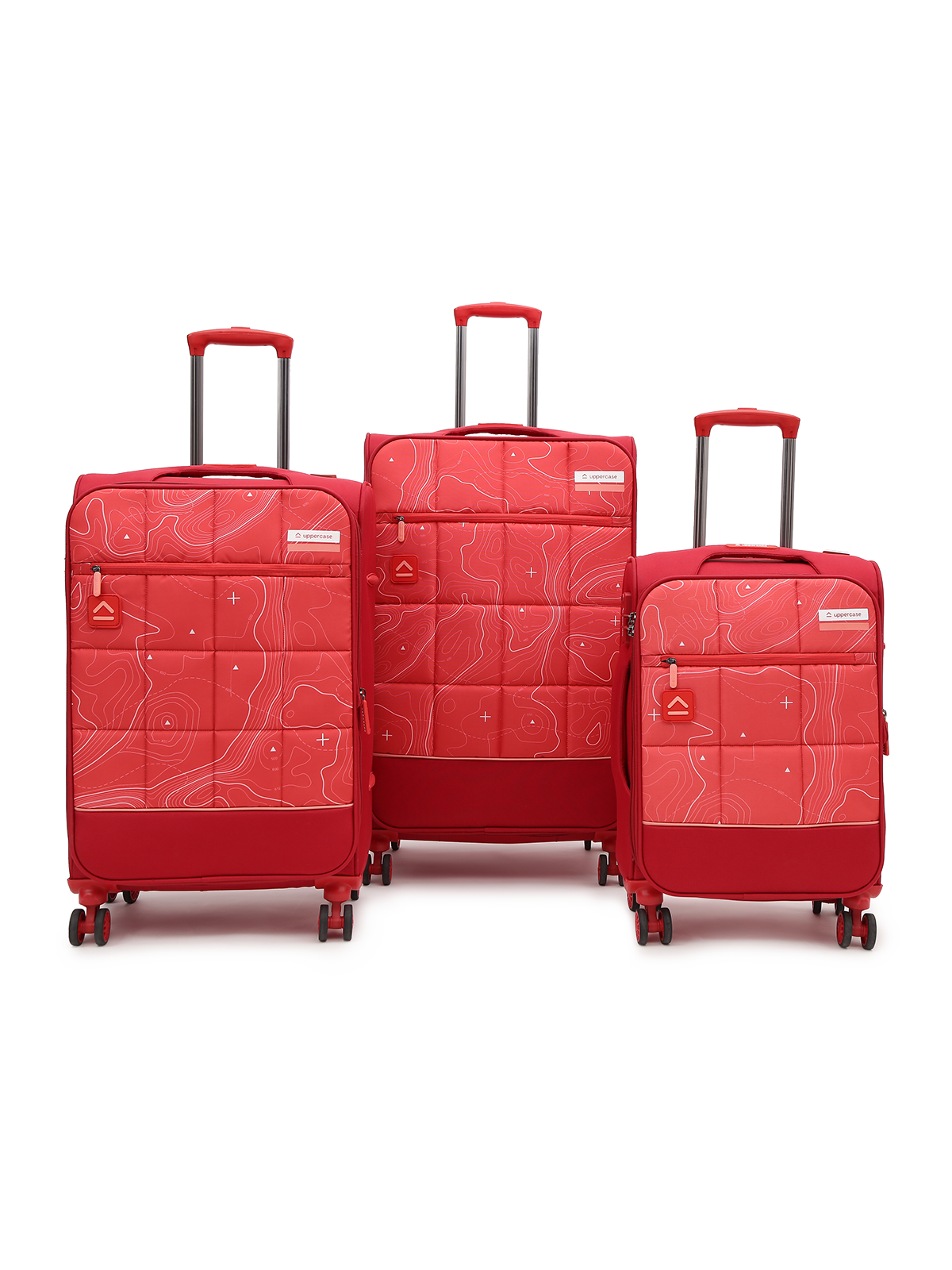 uppercase Polyester Topo Celeb Set of 3 Soft Check-In Trolley Bag For Travel | Dust Resistant Printed | Tsa Lock | Sustainable 8 Wheel Speed_Wheel Suitcase For Men & Women | 2500 Days Warranty (Red)