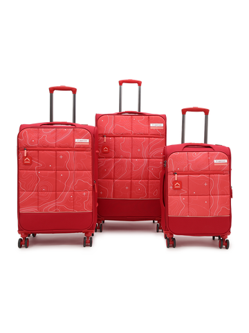 uppercase Polyester Topo Celeb Set of 3 Soft Check-In Trolley Bag For Travel | Dust Resistant Printed | Tsa Lock | Sustainable 8 Wheel Speed_Wheel Suitcase For Men & Women | 2500 Days Warranty (Red)