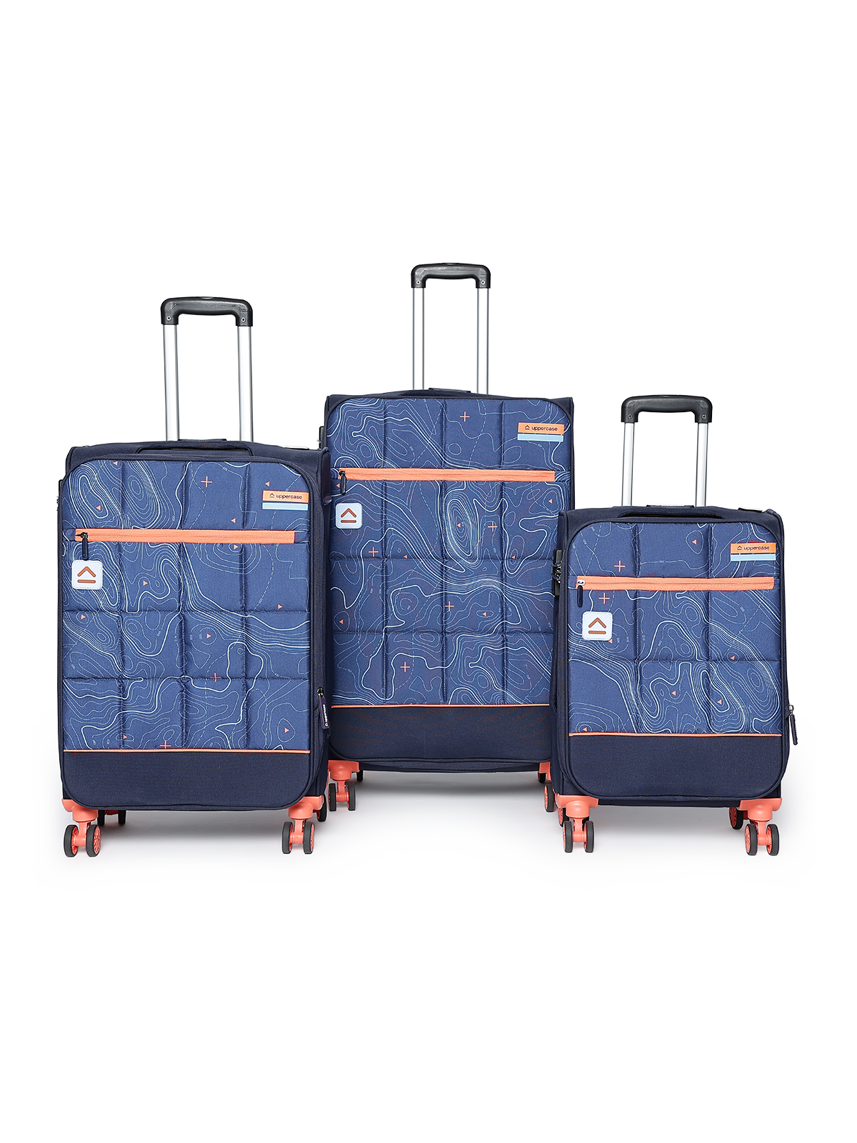 uppercase Topolite Cabin n Check in Combination Lock Soft Trolley Set of 3 Blue