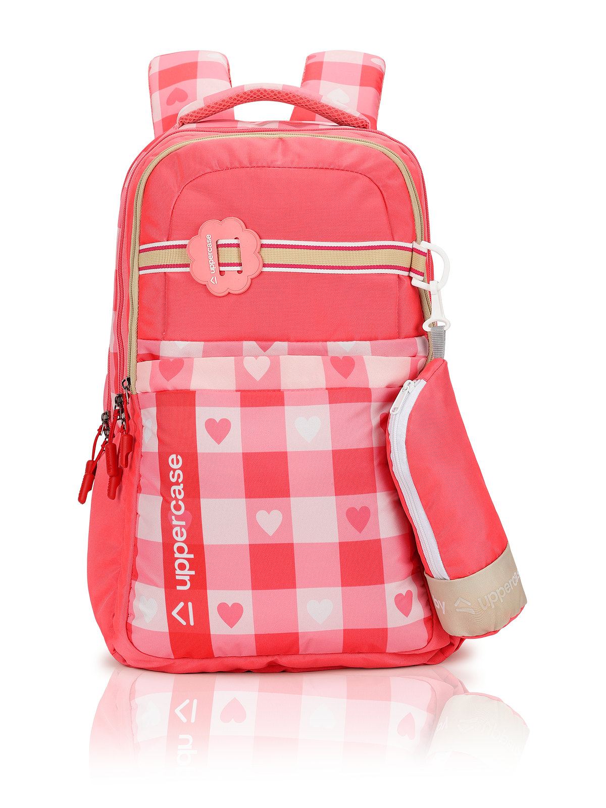 uppercase Luna 2502 Sustainable School Backpack | 2025 Collection | Well-Padded, Double Compartment with Pencil Pouch, Organizers, Side Bottle Pocket| For Girls | 500 Days Warranty | Pink