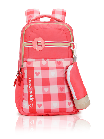 uppercase Luna 2502 Sustainable School Backpack | 2025 Collection | Well-Padded, Double Compartment with Pencil Pouch, Organizers, Side Bottle Pocket| For Girls | 500 Days Warranty | Pink