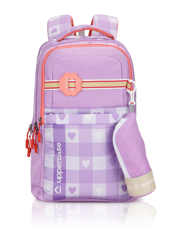 uppercase Luna 2502 Sustainable School Backpack | 2025 Collection | Well-Padded, Double Compartment with Pencil Pouch, Organizers, Side Bottle Pocket| For Girls | 500 Days Warranty | Purple